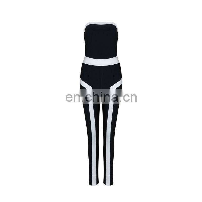 amigo 2017 latest black white sexy tube long bandage jumpsuit for women party wear