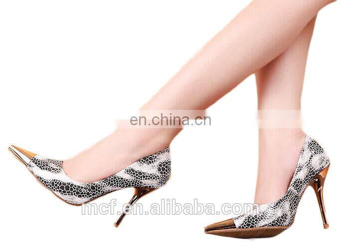 MCH-2395 Stylish grey and white mature sexy girl snakeskin grain simple shoes pointed toe stilettos women high heel shoes