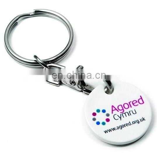 Factory trolley coin keychain with ribbon design