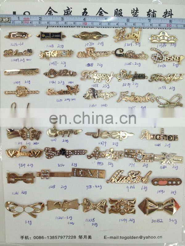 Fashion clothing metal label accesories sew on or pin on or nail on clothing bags or shoes