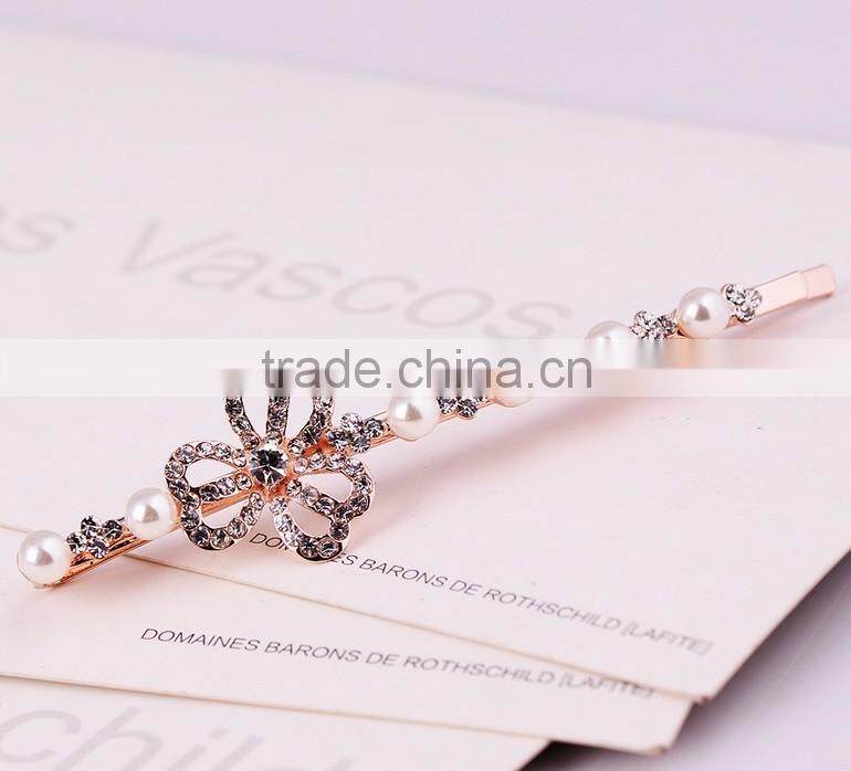 2015 new mdel FY-0057 fashion flower with beads hair barrette clip wholesale