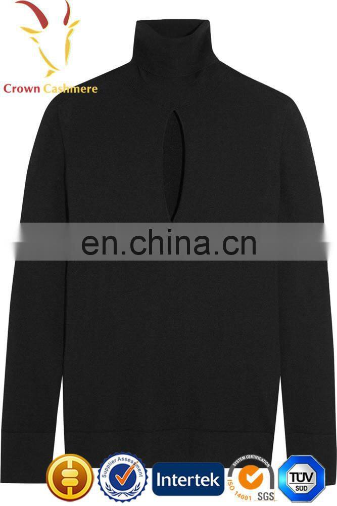 Women Fashionable Black Turtle Neck Cashmere Pullover Sweater