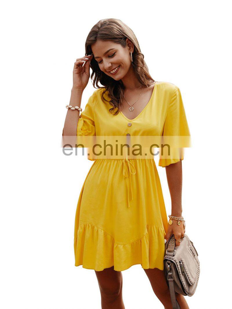 Wholesale custom-made women's clothing western-style summer solid color temperament to work leisure pure color breathable dress