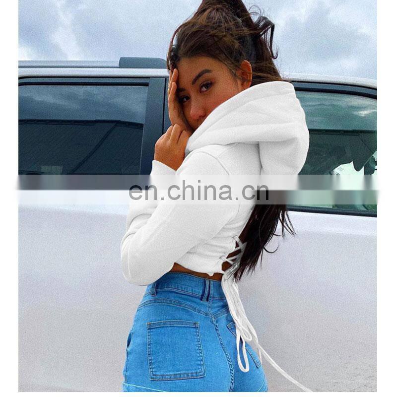 Wholesale custom spring and autumn new lace-up hollow cropped hooded sweater