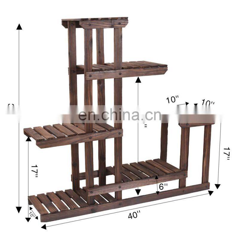 Wooden Plant Stands Flower Rack Plant Stand Multifunctional Wood Shelves Storage Rack Bookshelf W/Hollow-Out Rack Bonsai Display