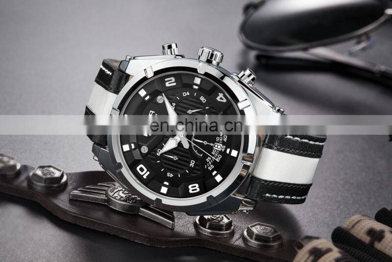 MEGIR 2076 Men'S Fashion Casual Quartz Movement Auto Date Leather Band Analog Watch Band Leather