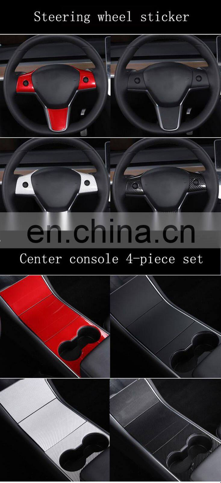Runde for Tesla central control side trim strip carbon fiber armrest cover rear anti kick plate interior modification