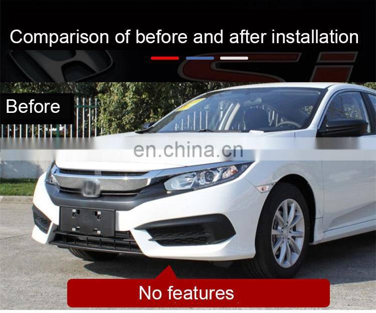 Runde PP Material Body Kit With Front Rear Bumper Grille Side Skirt Spoiler For 2016-2019 Honda Civic 10th Generation Bodykit