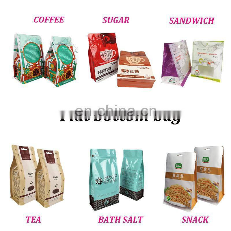 Heat seal flat bottom packing pouch mylar food custom printed sandwich bag transparent plastic packaging with hanging hole