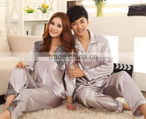 2014 Style Lady & Men's silk satin couples pajamas sleepwear homedress