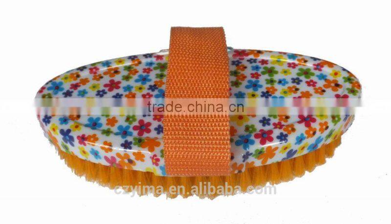 New small flower pattern horse body brush with orange bristle for cleaning