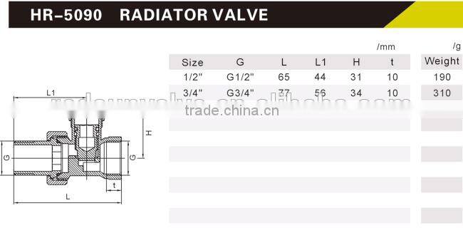 taizhou supplier HR5090 brass drain angle chrome radiation valve