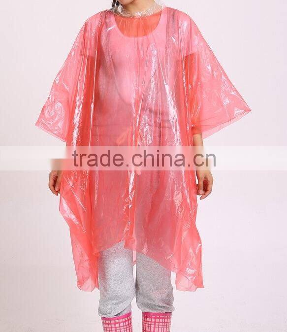 PE Plastic Hooded Red Disposable Rain Poncho