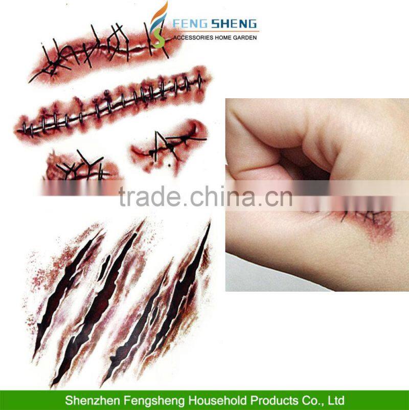 HALLOWEEN ZOMBIE SCARS TATTOOS WITH FAKE SCAB BLOOD SPECIAL FX COSTUME MAKE-UP