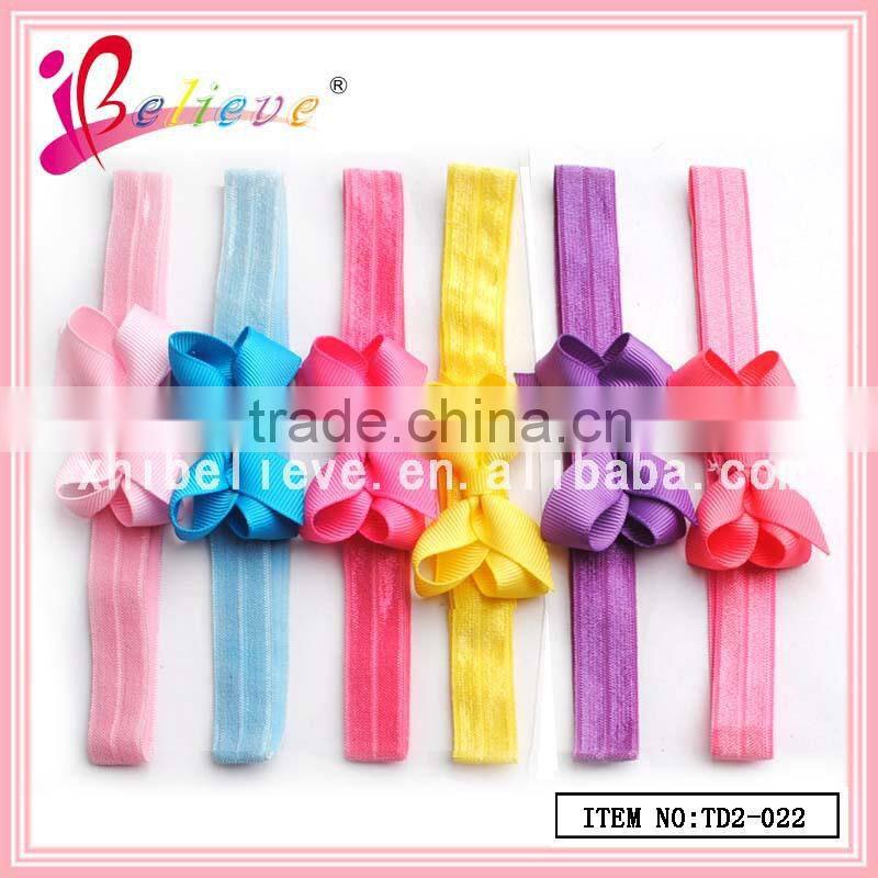 Wholesale handmade girls grosgrain ribbon bow elastic hair band