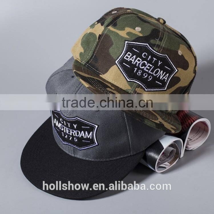 Camouflage Design City BARCELONA & AMSTERDAN Embroidery Flat Hat Custom Snapback