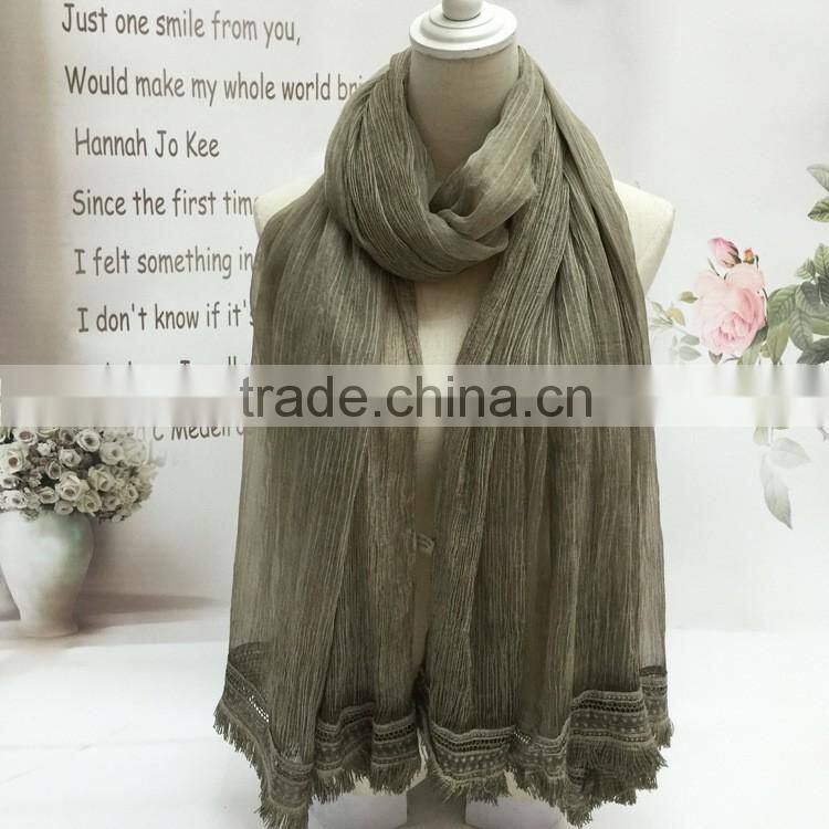 High Grade Large Long Solid Plaini Eyelash Lace Brim 100% Real Silk Scarves for Women