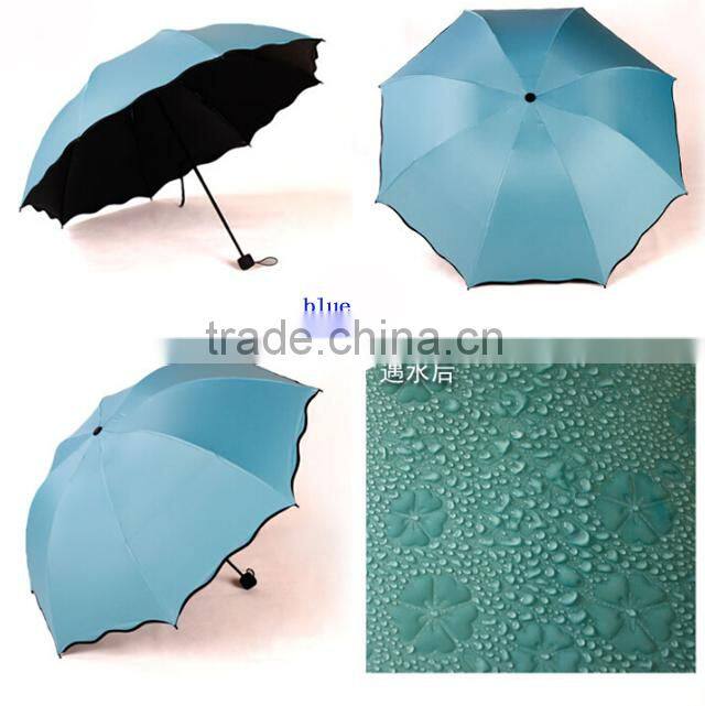 Alibaba china supplier 3 folding colour changing umbrellachange color when wet umbrella
