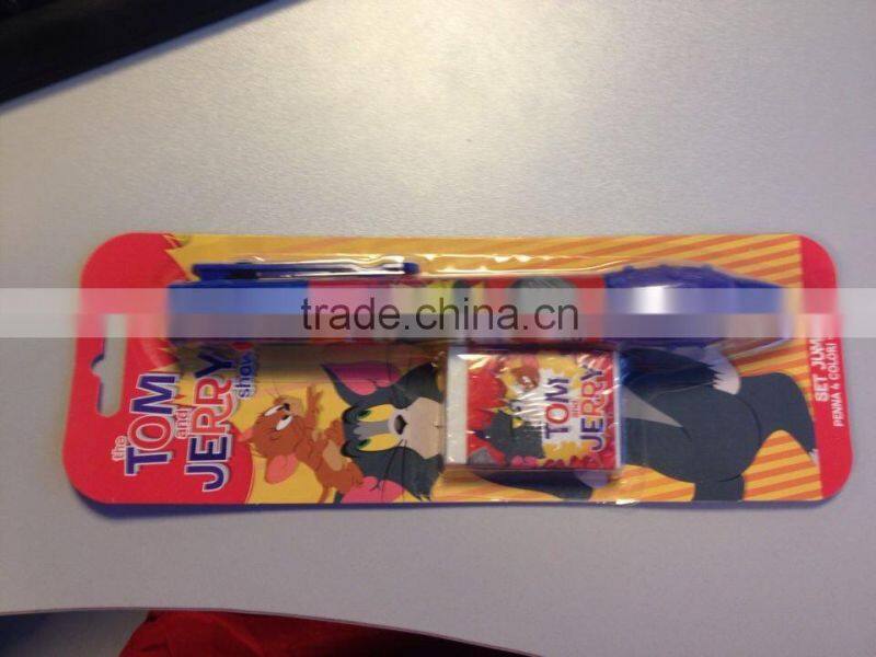 TOm and jerry design 4 color ball pen with eraser in stationery set