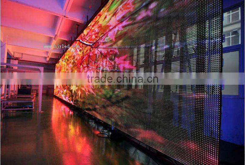 Ultralight high brightness outdoor full color p16 flex led curtain display/grid mesh led wall screen
