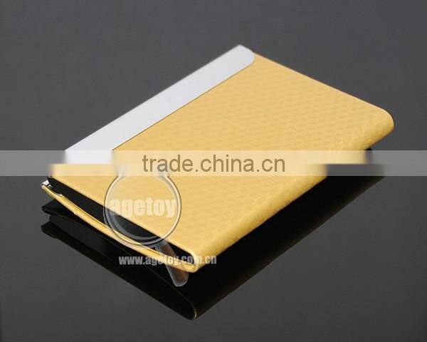 Box Packing Cube Pattern Yellow Gold Leather Flannelette Lining Stainless Steel Metal Novelty Card Holder