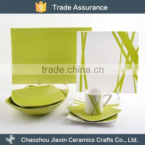 Wholesale modern green decal square ab grade porcelain dinner set
