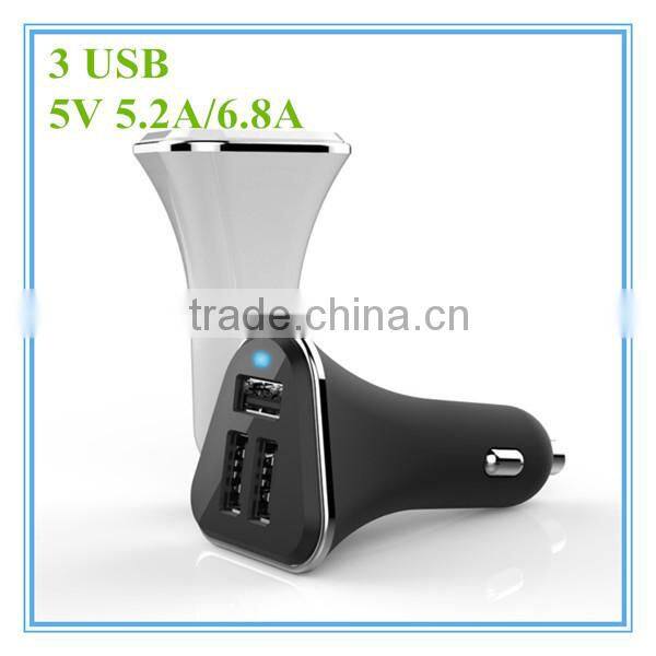 hot sale oem white and black colorful ring blue led 5v 5.2a 6.8a 3 port tablet charger