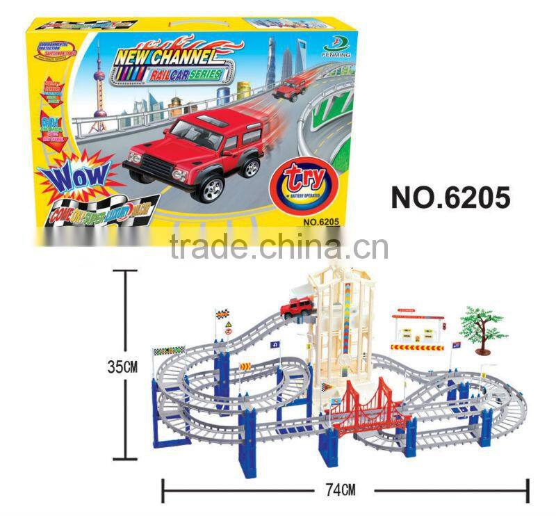Plastic toy B/O railcar with music and light/ railway toy set 6205