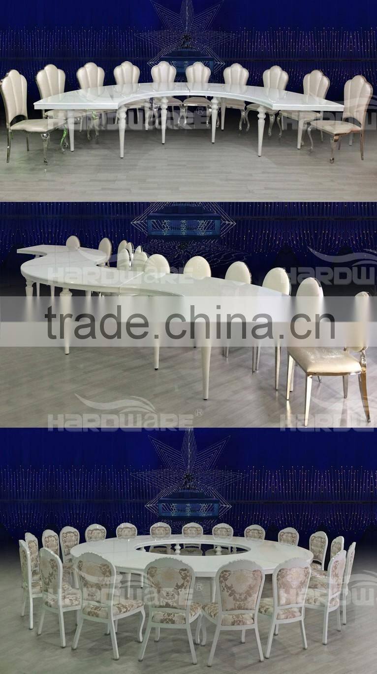 hotel luxury dining banquet table , golden metal frame white dining table