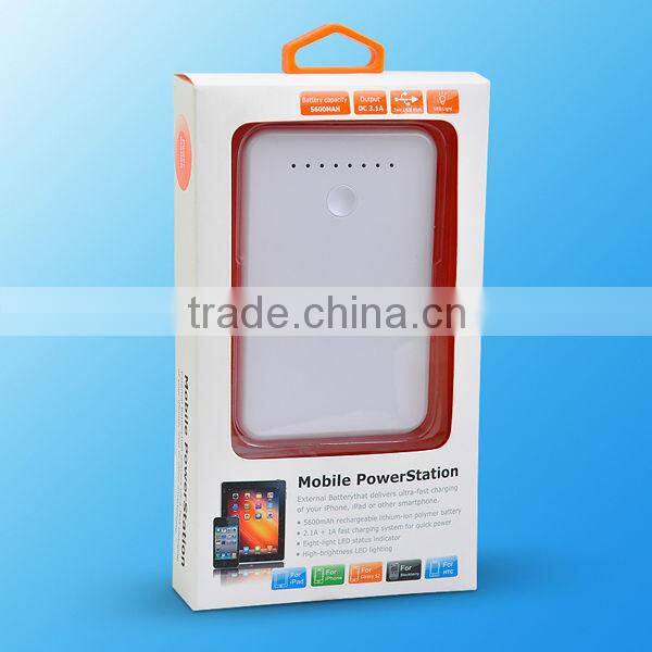 5600mAh 2output external power bank for iPhone Galaxy