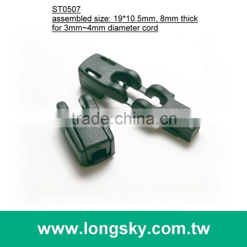 (#ST0507) black nylon plastic snap over cord ends for coat