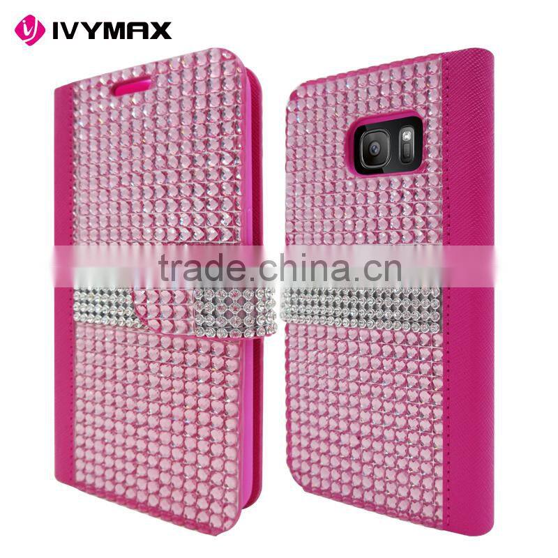 IVYMAX 2016 lady style diamond bling leather wallet case for samsung galaxy S7/G930