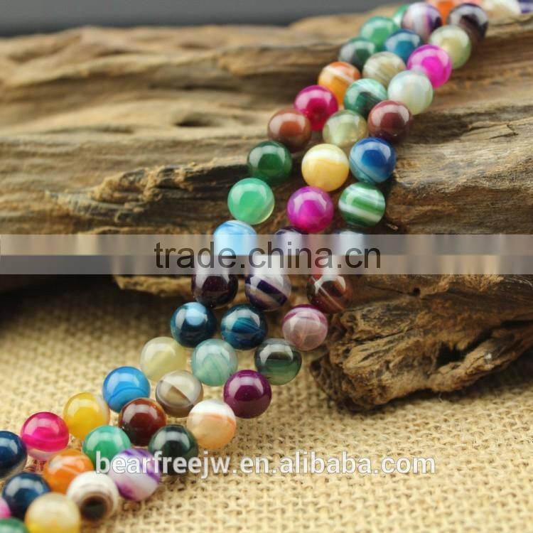 Seven Mixed Color Stripe Agate Natural Gemstone Loose Beads Strand Round Crystal Energy Stone Healing Power for Jewelry Making