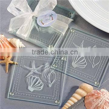 Wholesale Ocean beach temed glass coaster, wedding favors blank glass coaster