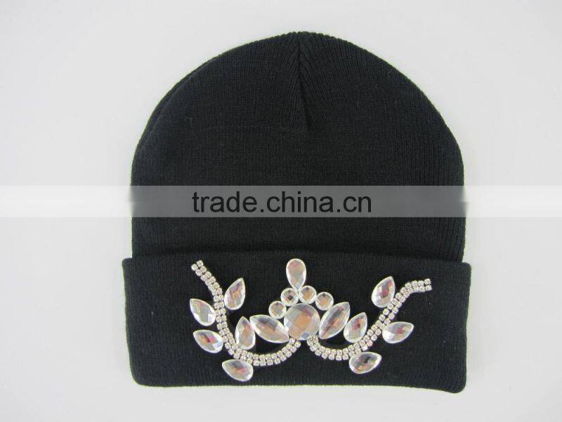 Promotional cheap custom knitted acrylic hat women beanie cap