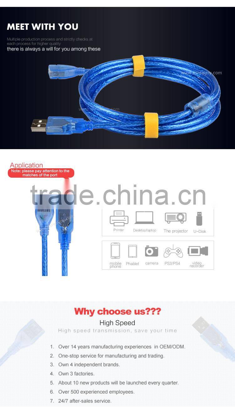 5m Dongguan hi-speed a male to a female transparent extension usb cable