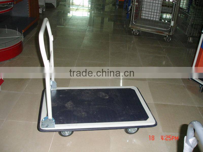 Heavy Duty Foldable Four Wheel Mute Plastic Platform Trolley Hand Cart with Folding Handle