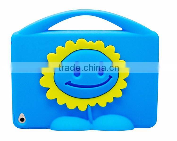 2016 New China wholesale Sun Flower Cute Kids proof Shock Absorber Silicone Tablet Bumper Case Cover with Stand / Handle
