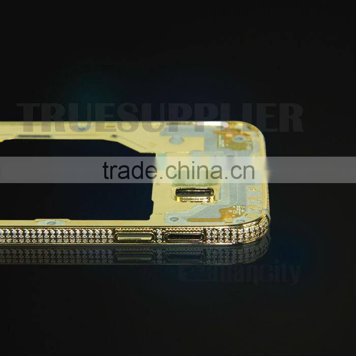 New design for Samsung gold middle plate with diamond for samsung galaxy s6 black housing