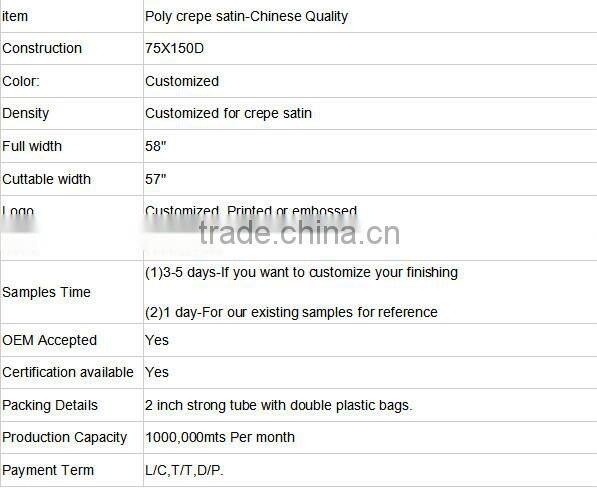 poly satin/ crepe satin for garments.