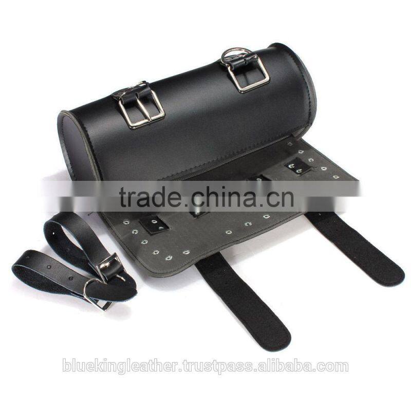 Motorcycle Scooters Black Leather Tool Roll Pouch Saddle Bag Storage For Harley