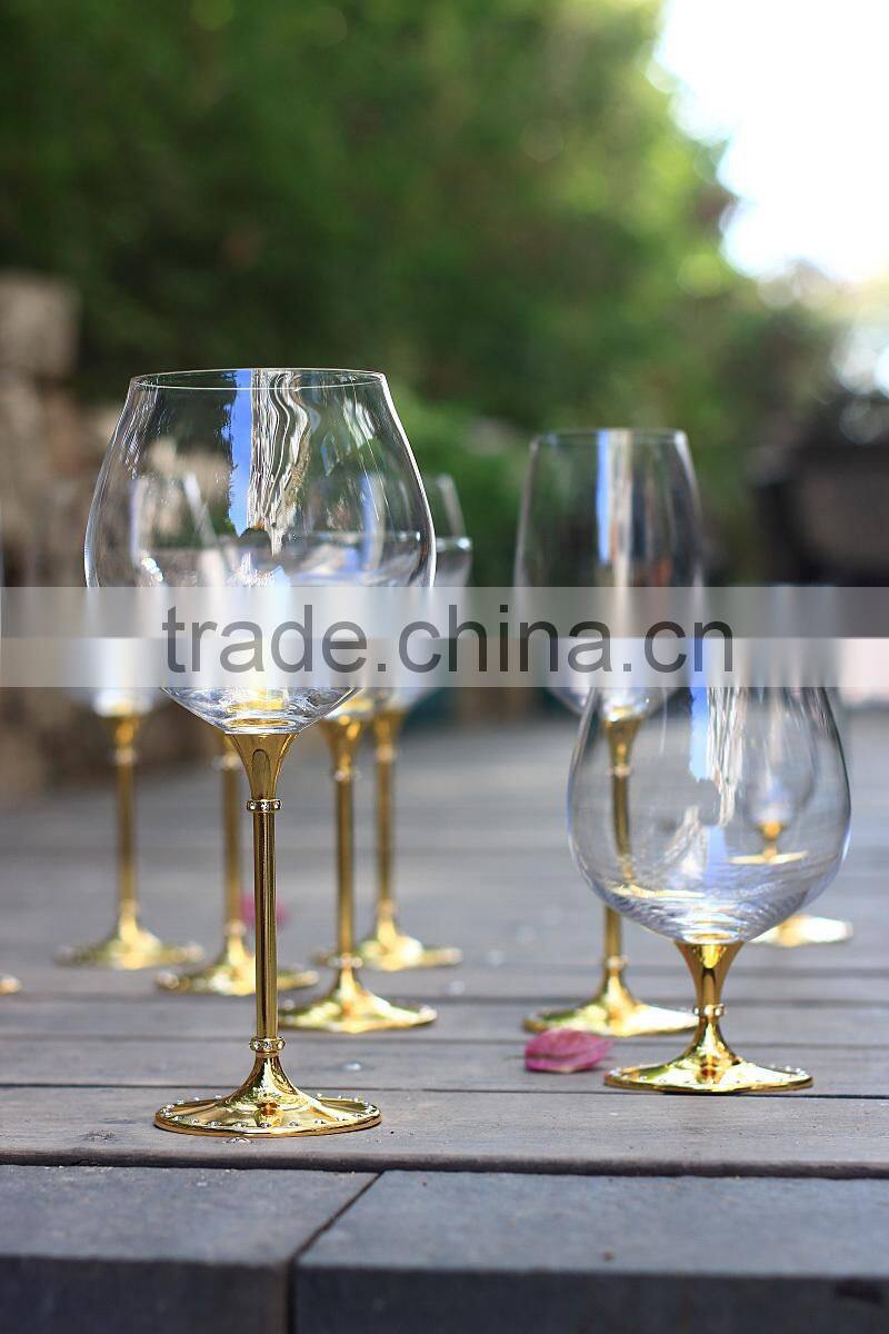 unique high quality toasting wine glasses set gold metal stem champagne flutes/couples wedding goblet gift drinking glasses cup