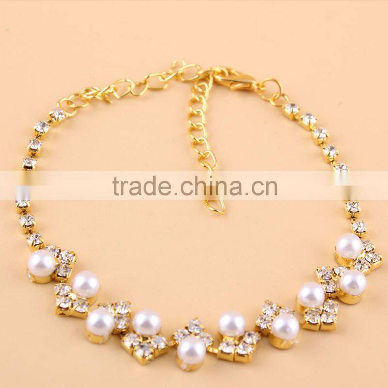 Wholesale New Fashion Charm Rhinestone Crystal Faux Pearl Bracelet