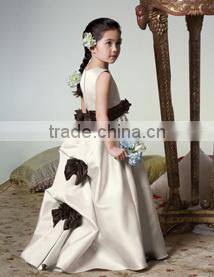 A-Line/Princess Scoop Neck cap sleeves Ankle-Length Organza Flower Girl Dress With Bow(s) Cascading Ruffles