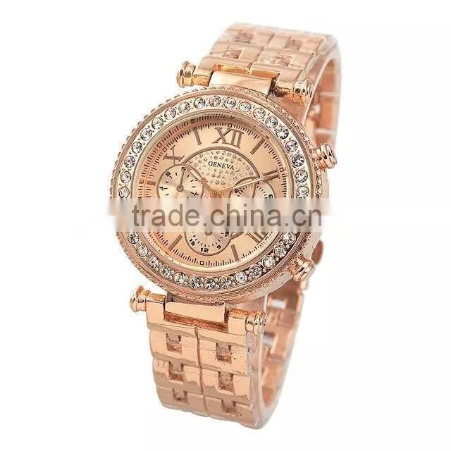 crystal rhinestone roman numeral quartz stainless steel watch for women