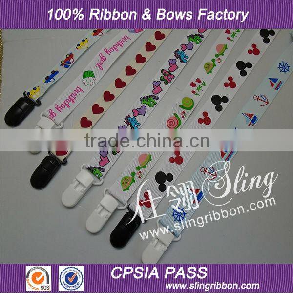 Wholesale Printed Ribbon Baby Pacifier Clip with Ribbon