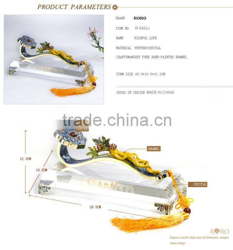 RORO Chinese Traditional Wishful Life Ruyi ginseng enamel crystal decorative article for home decoration