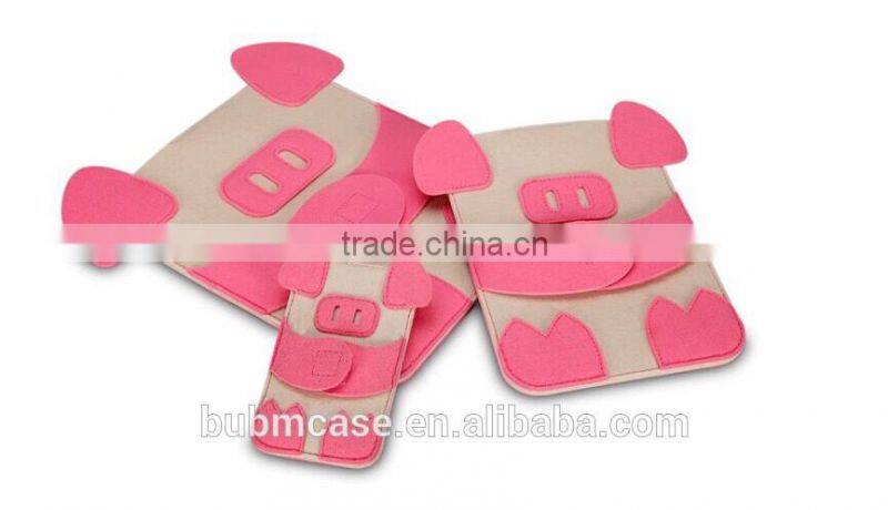 Red Color 7.9 inch Wool Felt Tablet Case Cute Cartoon Pig Bag Tablet Sleeve Tablet Pouch