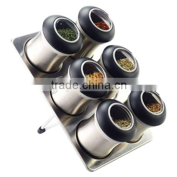 SINOGLASS 6Pcs Ergo Q SS Spice jar with Magnet Concept on the SS Base
