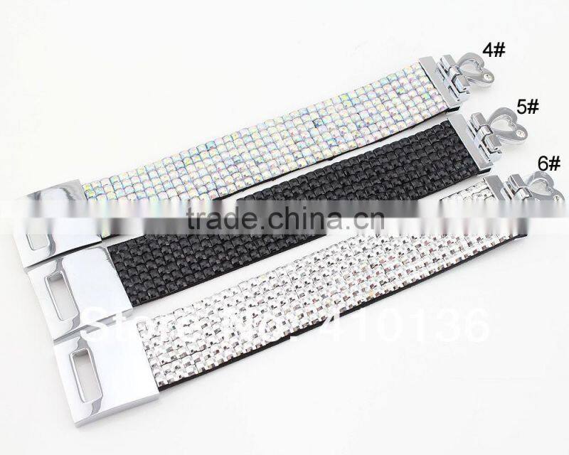 Fashion New 7 Row Crystal Rhinestone Bracelet Bling Cuff with Cute Silver Hear Clasp 11color